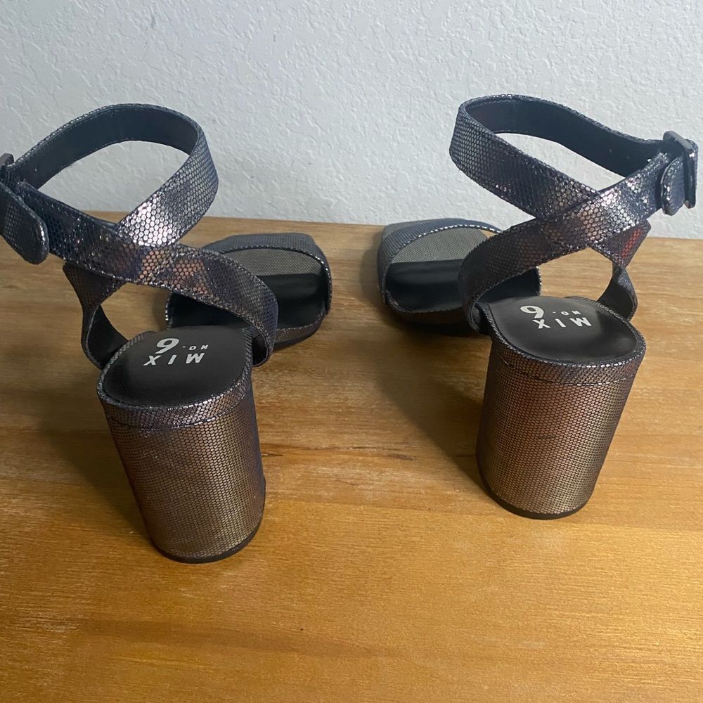 New Women’s Pewter Square Toe Block Heel Party Shiny camo metallic Size 8 - Picture 8 of 10